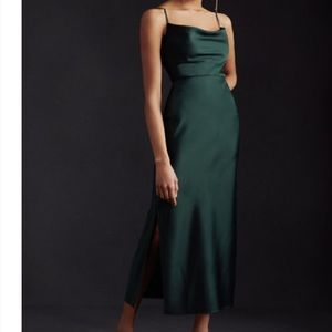 BHLDN Cali Satin Charmeuse Midi Dress Dark Emerald Sz 0